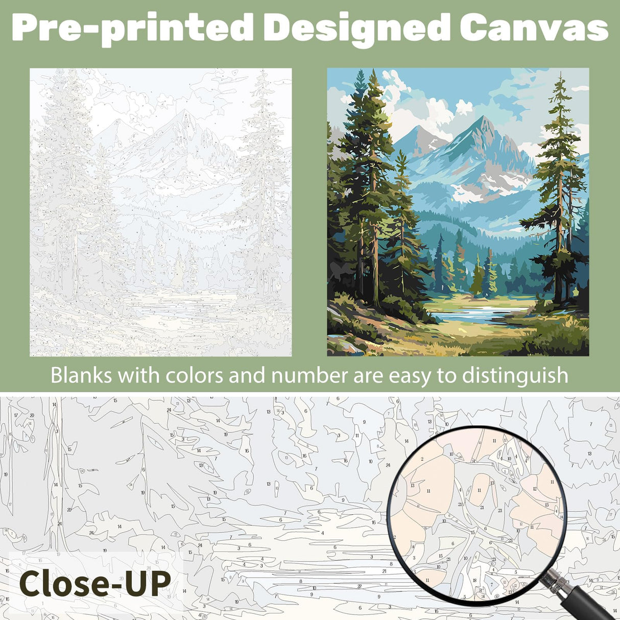 Ceiomez Paint by Numbers Landscape, Mountain Paint by Numbers Kit for Adults, Landscape Paint by Numbers for Adults on Canvas for Home Decor Gift Art Work 16x20in Ceiomez