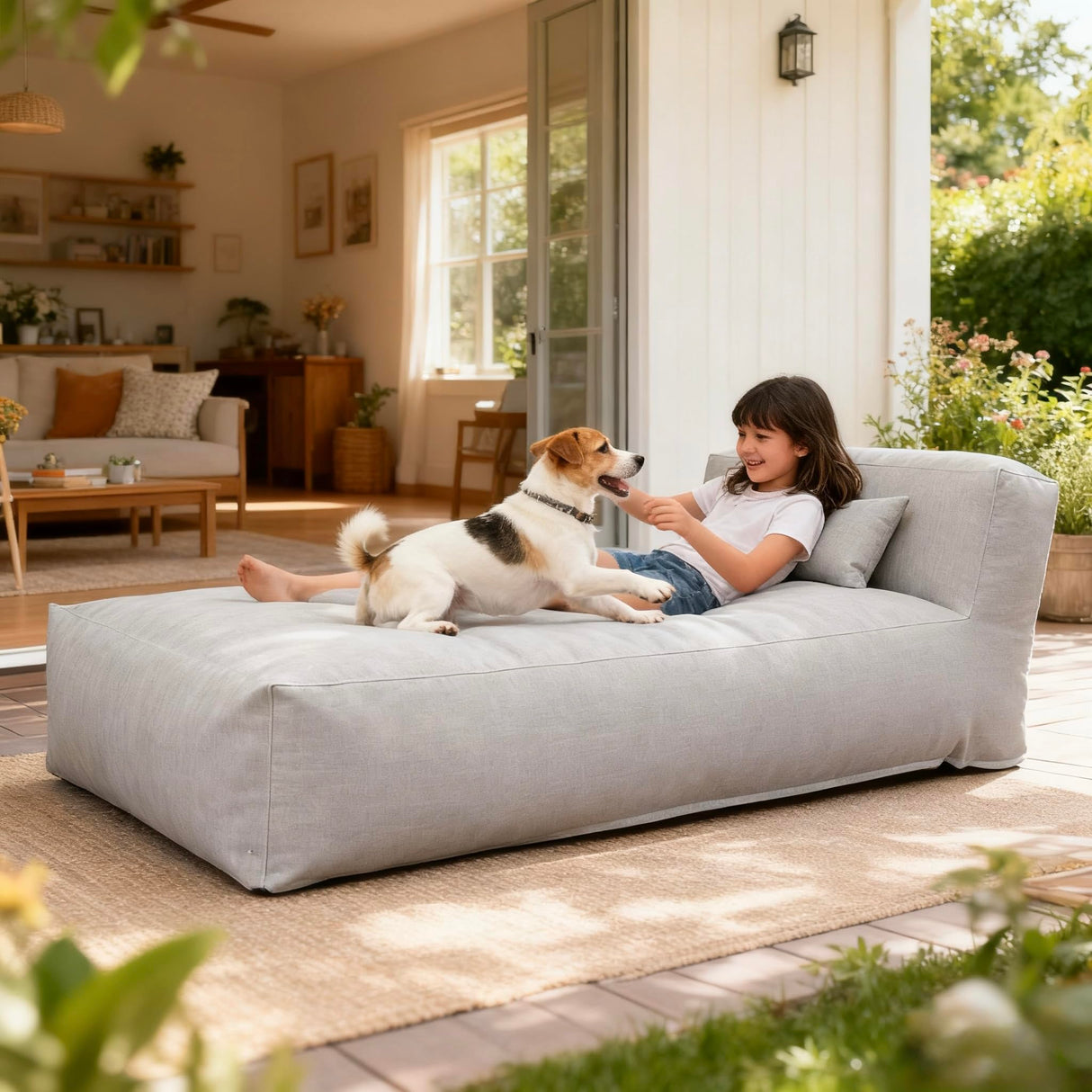 OPEAK Patio Furniture Set Bean Bag Lounge Chair Sectional Conversation Patio Set Daybed Furniture Outdoor Sofa Couch High Density Foam Filling Modern Comfy Couch (Light Gray), Lounge 01 OPEAK