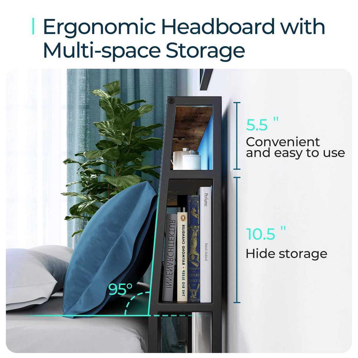 LINSY Ergonomic Full Bed Frame with RGB Headboard, Fast Assembly, USB Outlets & Ample Storage in Rustic Brown LINSY