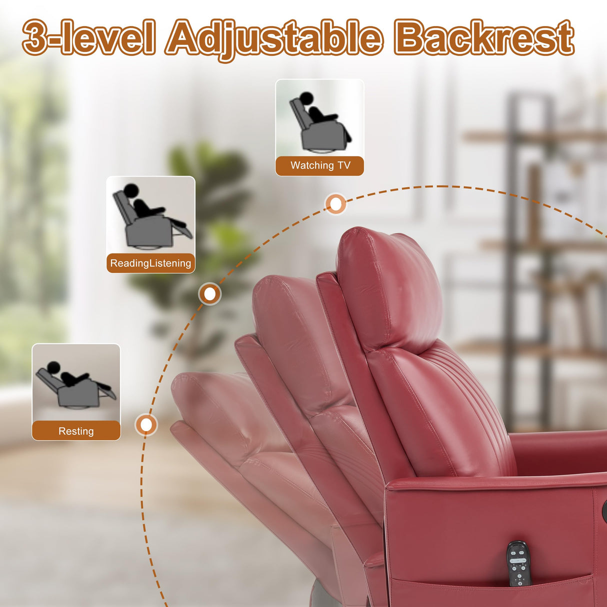 Manual Swivel Rocker Recliner Chair for Adults, Overstuffed Recliner Glider with Massage and Heat, Living Room Reclining Chair, PU Leather Red Luxlen