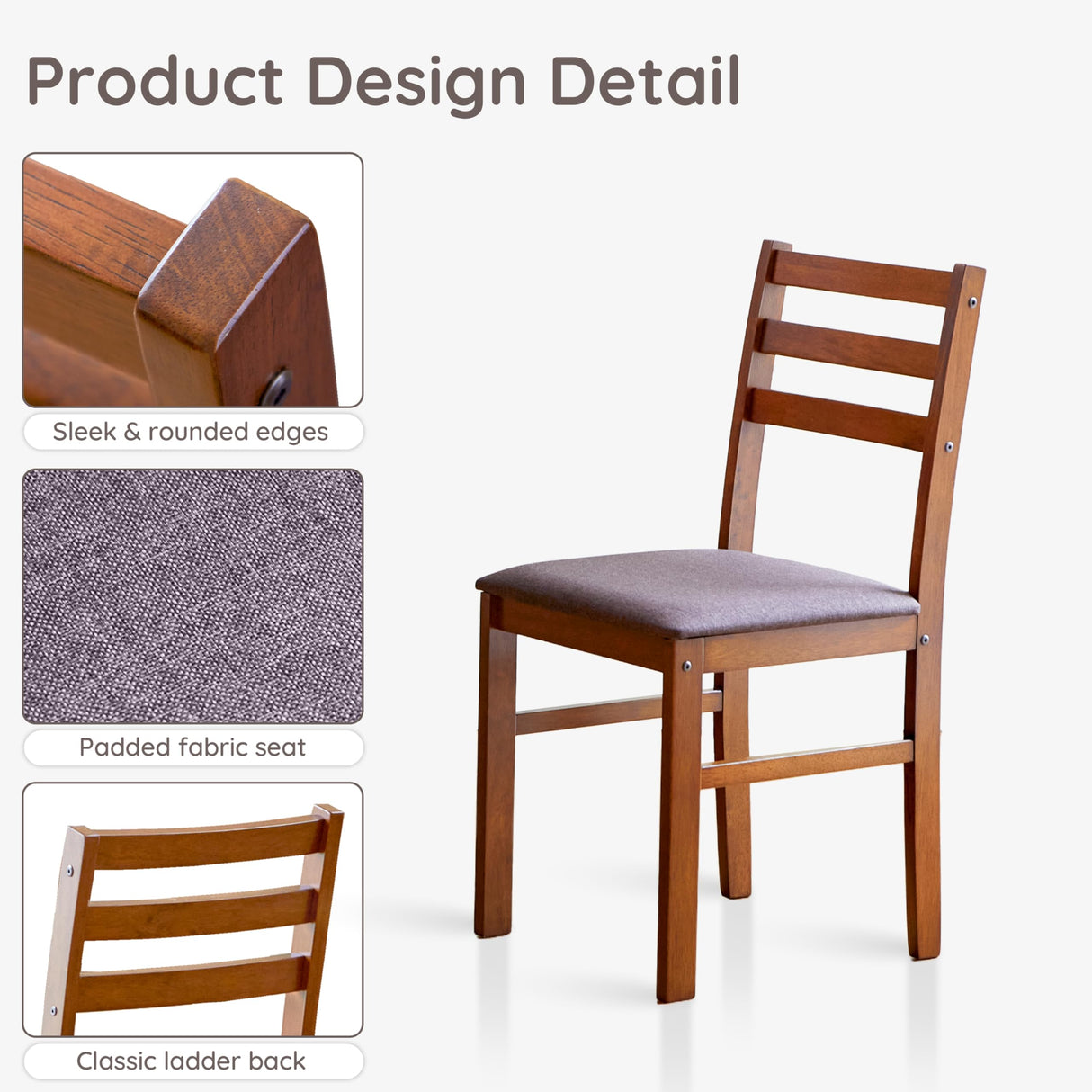 Livinia Seattle Modern Farmhouse Kitchen Dining Room Chair Set of 2, Solid Wood Fabric Upholstered Cushion Seat Wood Ladder Back Chairs (Antique) Livinia