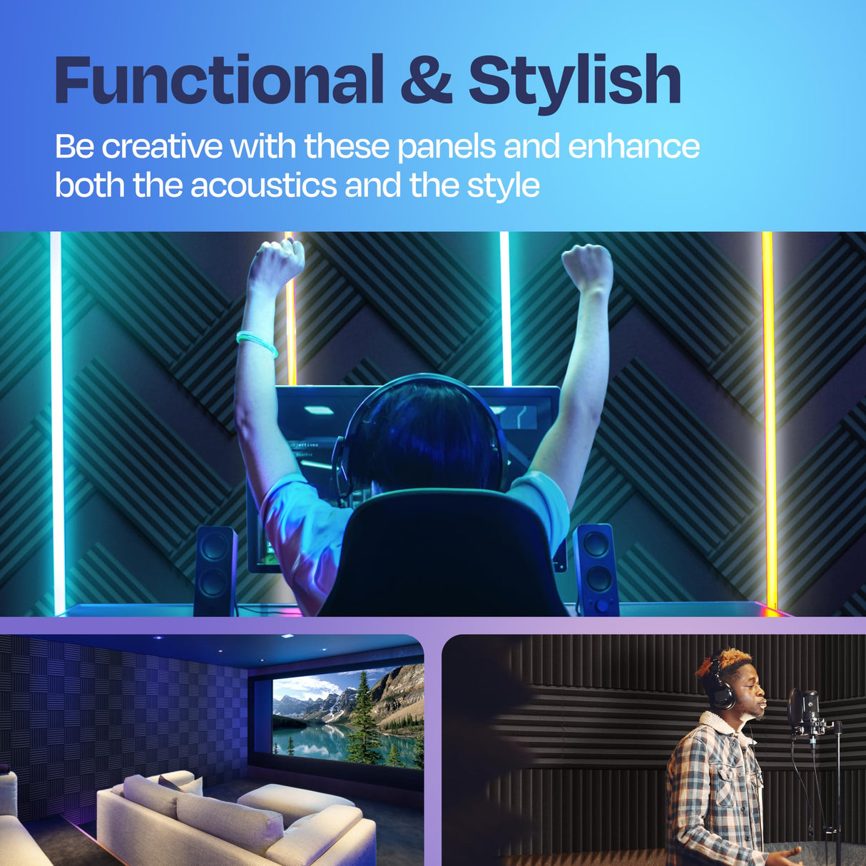 Ekkogo 54-Pack Sound Proof Foam Panels for Walls 12X12X1" Acoustic Panels Wedge Style Sound Panels for Studio and Home Noise Reduction Ekkogo