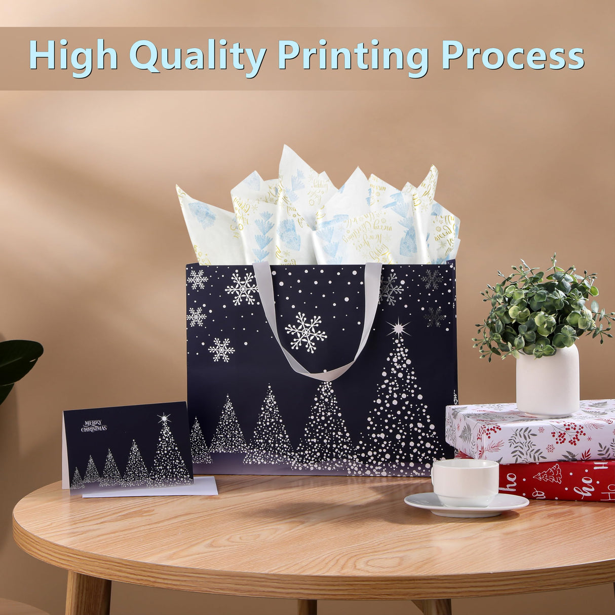 Bobobag 13" Deep Blue Large Christmas Gift Bag with Tissue Paper and Greeting Card, Personalized Platinum Quality Gift Bag for Man's Present Bobobag