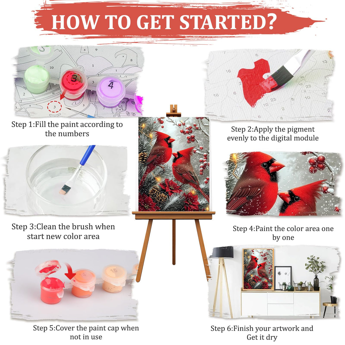 MAXBYE Cardinal Paint by Number, Snow Scene Adults' Paint by Number Kits, DIY Acrylic Paint Kit for Adults Beginners, Christmas Berries Oil Paint by Numbers Canvas for Home Wall Decor 12x16inch MAXBYE