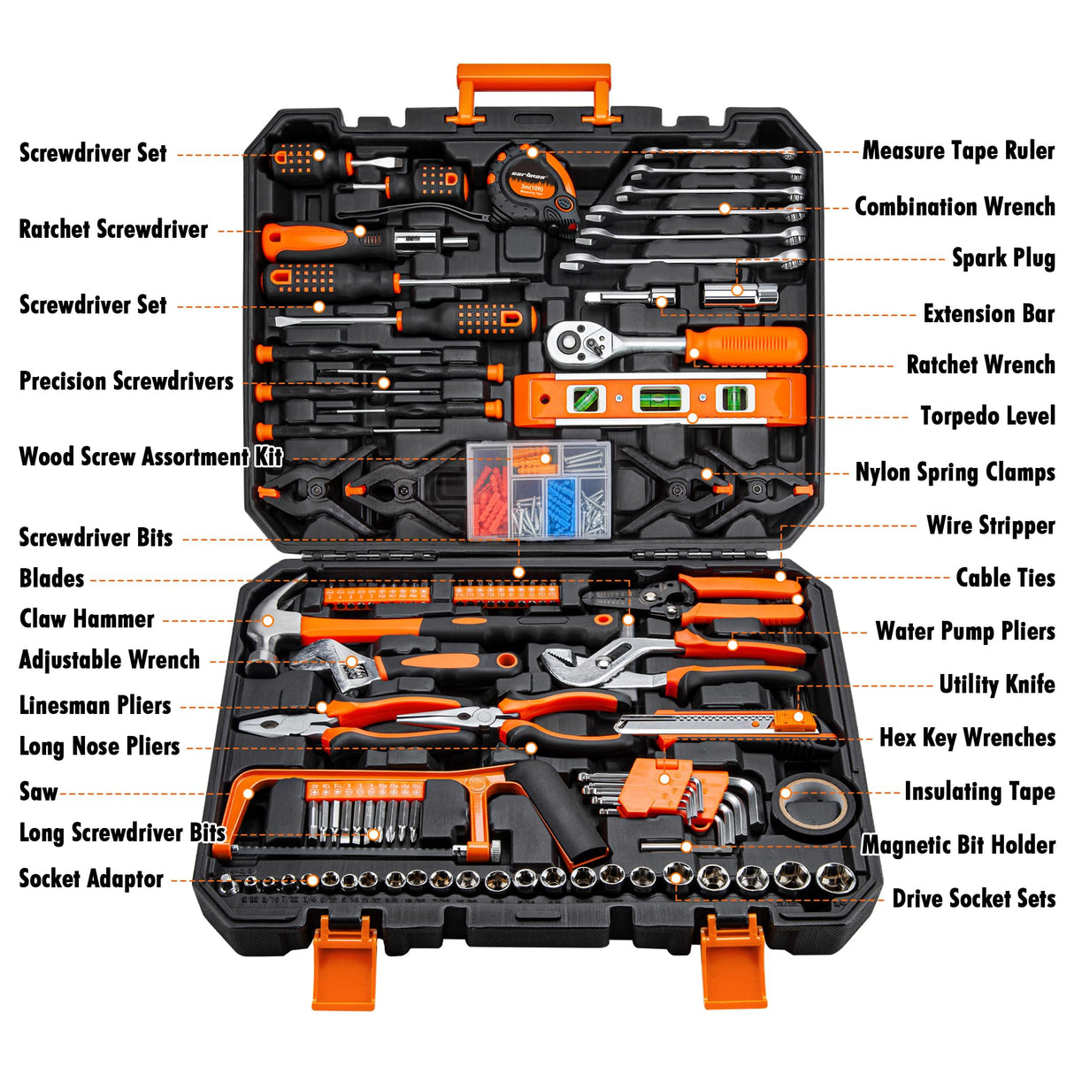 CARTMAN 238 Piece Socket Wrench Auto Repair Tool Combination Package Mixed General Household Hand Tool Set Tool Kit with Plastic Toolbox Storage Case CARTMAN