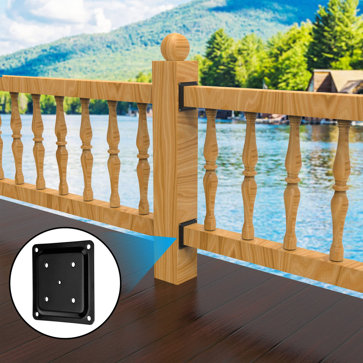 4 Pcs Wood Post Plate Connector, 4" x 4" Wood Fence Post Anchor Base, Deck Porch Railing Support Base, Powder-Coated Decking Post Base (4) Adnee