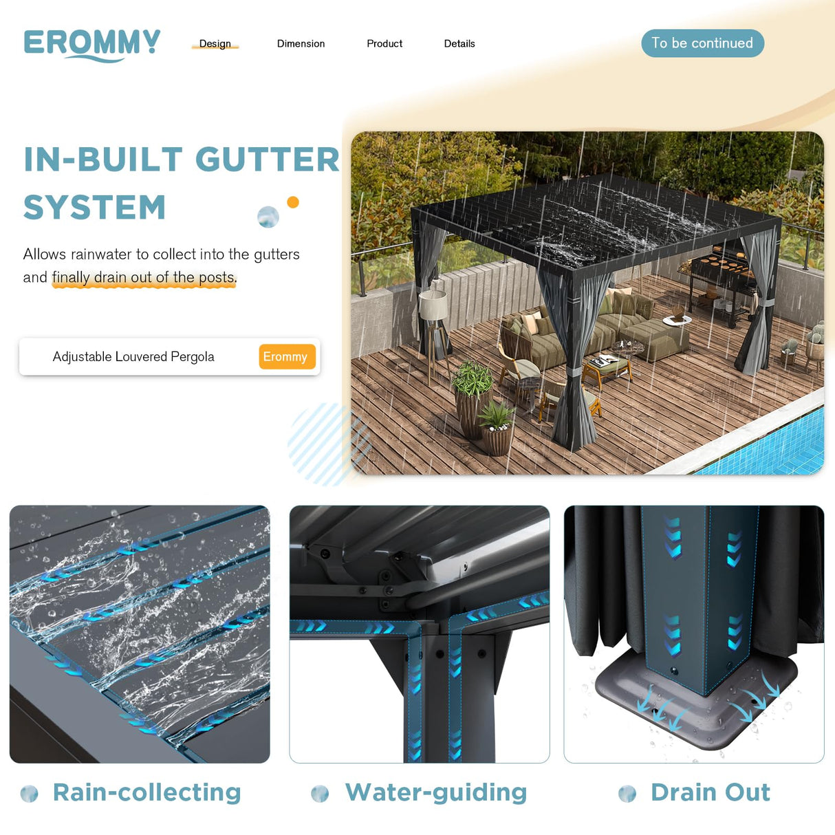 EROMMY Louvered Pergola 10' x 10' Outdoor Hard Top Pergola with Aluminum Frame and Adjustable Metal Rainproof Roof for Garden & Patio, Curtains and Netting Included, Gray-Black EROMMY