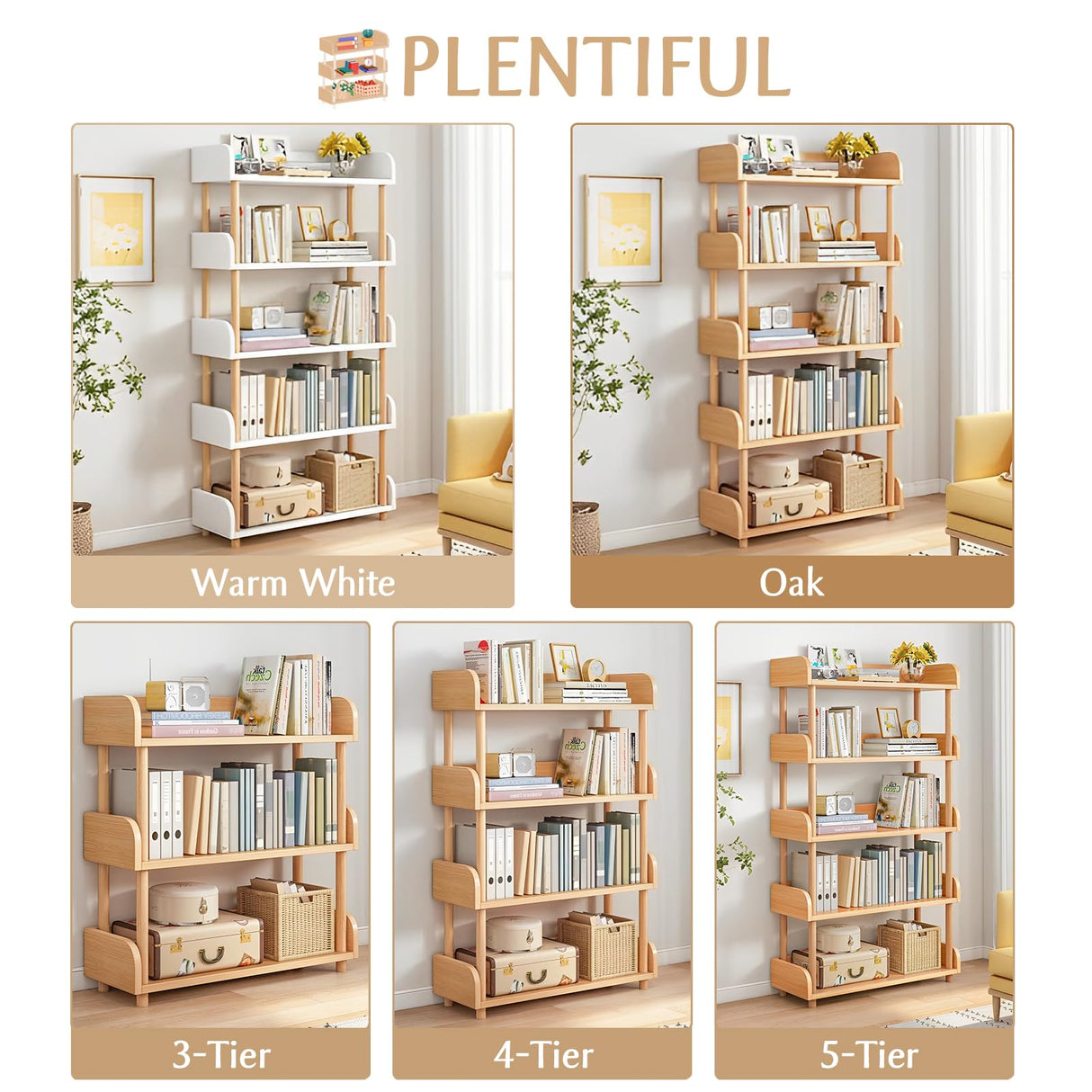 Modern 5-Tier Wooden Bookcase with Solid Oak Frame and User-Friendly Design for Home and Office OSCHF