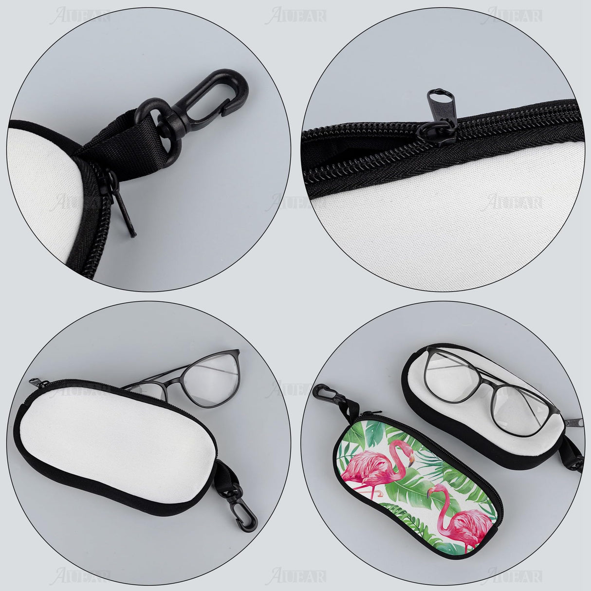 AUEAR, 4 Pack Sublimation Blanks Glasses Case Double Sided Neoprene Eye Glasses Bag for Travel AUEAR