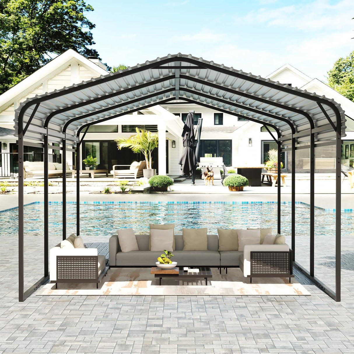 EBE 10 x 15 FT Metal Carport, Heavy Duty Carports with Galvanized Steel Roof, Outdoor Carport Canopy Garage Shelter Shade for Car, SUV, Truck, Boats and Tractors EBE