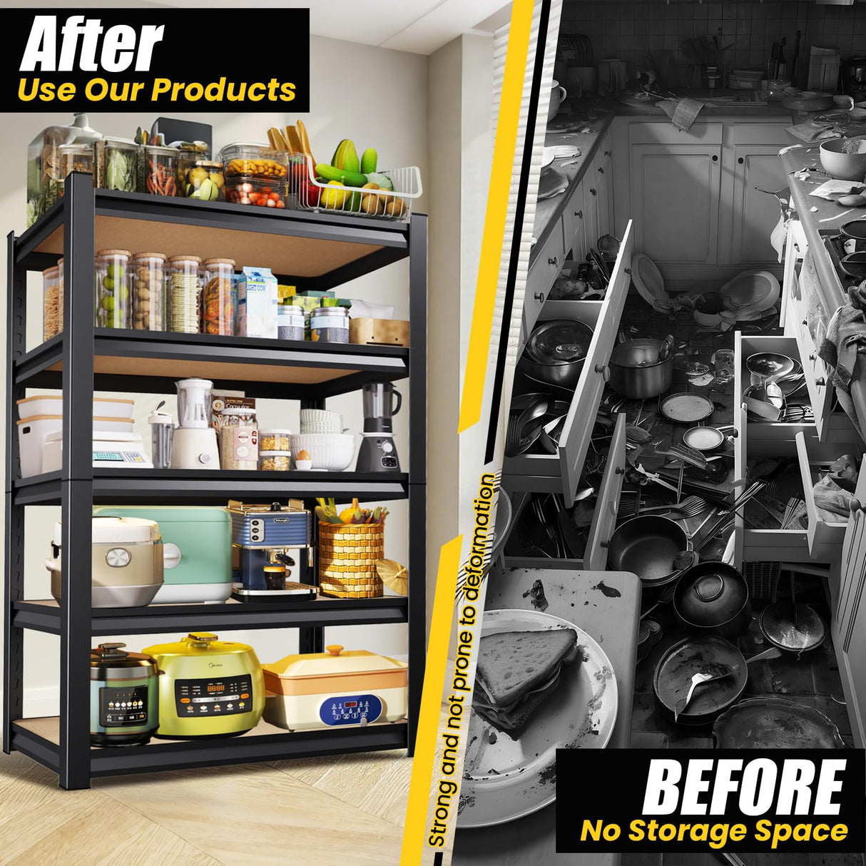 72”H*46”W Garage Shelving Heavy Duty, Adjustable Garage Shelves, 2500LBS Storage Shelves, 5-Tier Metal Shelving Units, Easy Assembly Wood Shelves, Utility Storage Rack Shelf for Warehouse, Pantry CVGFDR