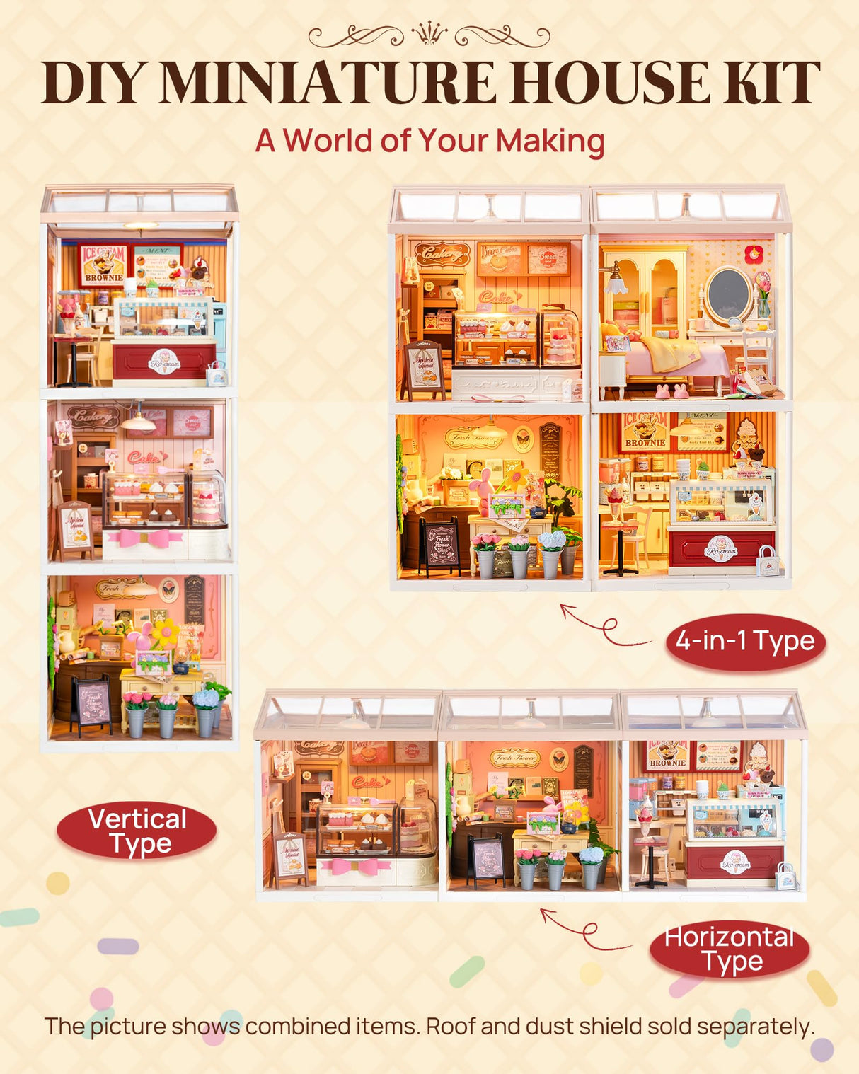 Rolife Super Creator DIY Miniature Plastic House Building Set Playset with LED, Suitable for Mini Figures Construction Toys Diorama Kit Gifts for Teens Adults (Flavorful Ice Cream) Rolife