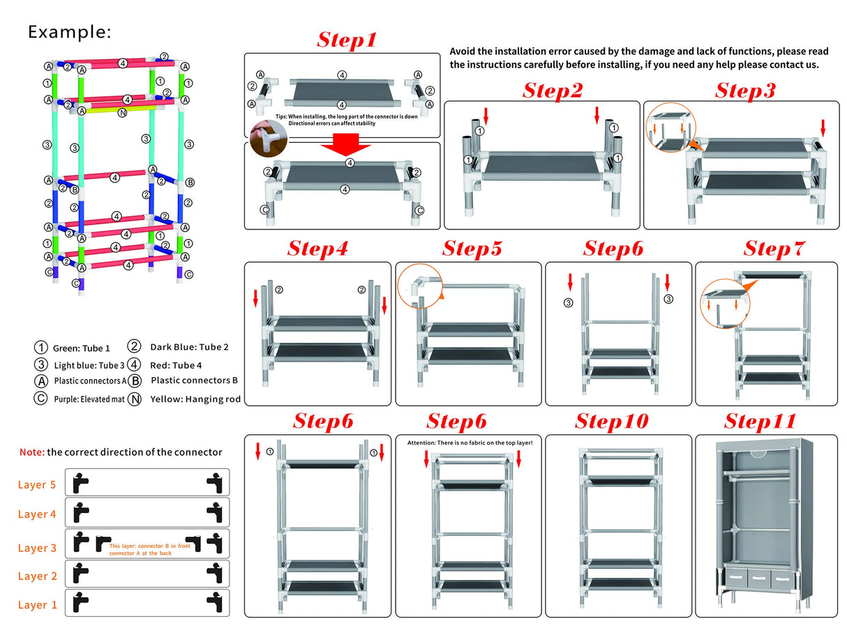 ASSICA Portable Clothes Closet Rolling Door Wardrobe with Hanging Rack Non-Woven Fabric Storage Organizer with Three Drawer Boxes No-Tool Assembly - 35.4 x 17.7 x 67.0 ‘’ (Gray) ASSICA