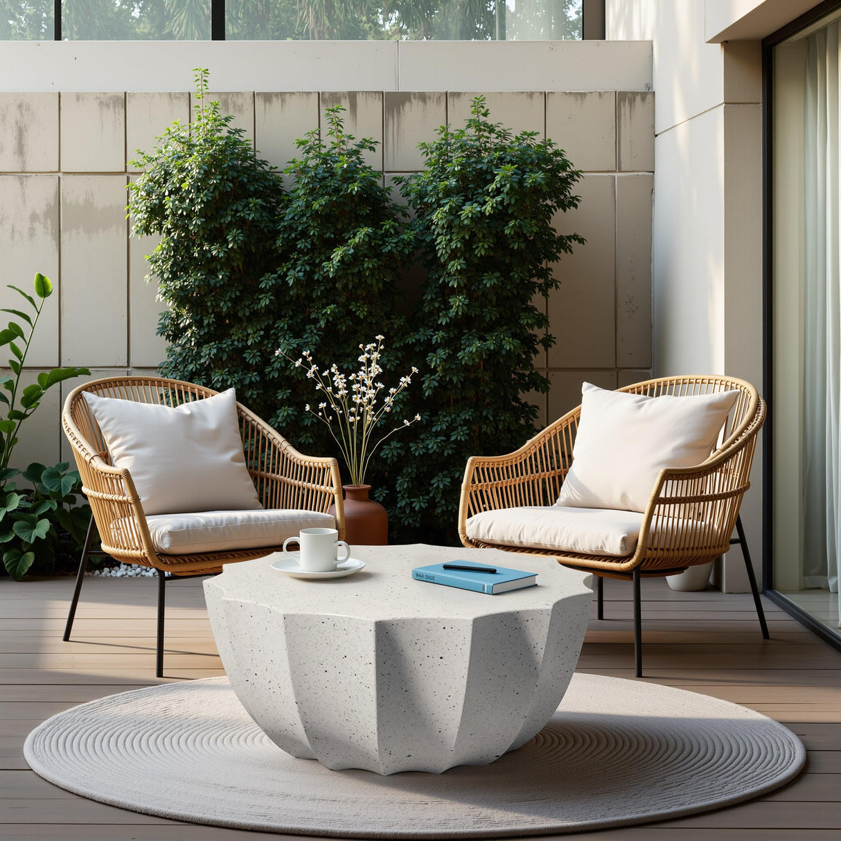 35" Outdoor Round Coffee Table Modern Stylish Design Waterproof & Moisture-Proof No Assembly Required Outdoor Coffee Table for Patio, Garden, Backyards - US Warehouse (White) HMHKHN