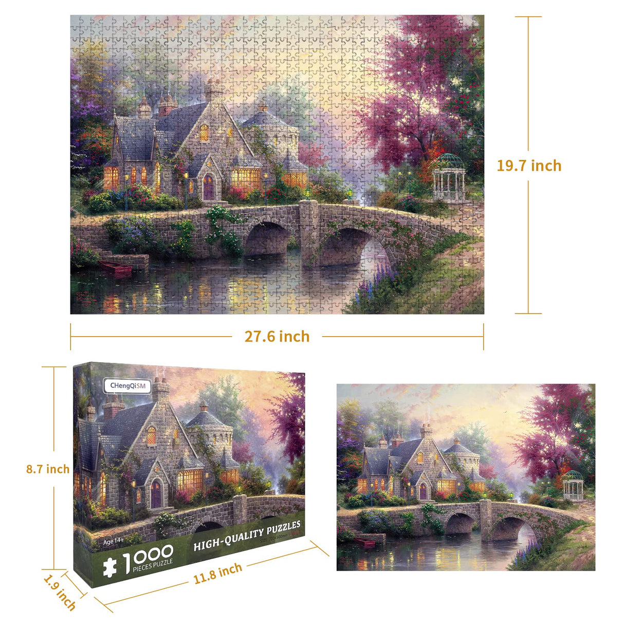 Jigsaw Puzzles for Adults 1000 Pieces Country House Puzzles Spring Landscape Puzzle Picturesque Bridge 1000 Piece Jigsaw Puzzle DIY Challenging Game Toys Gift CHengQiSM
