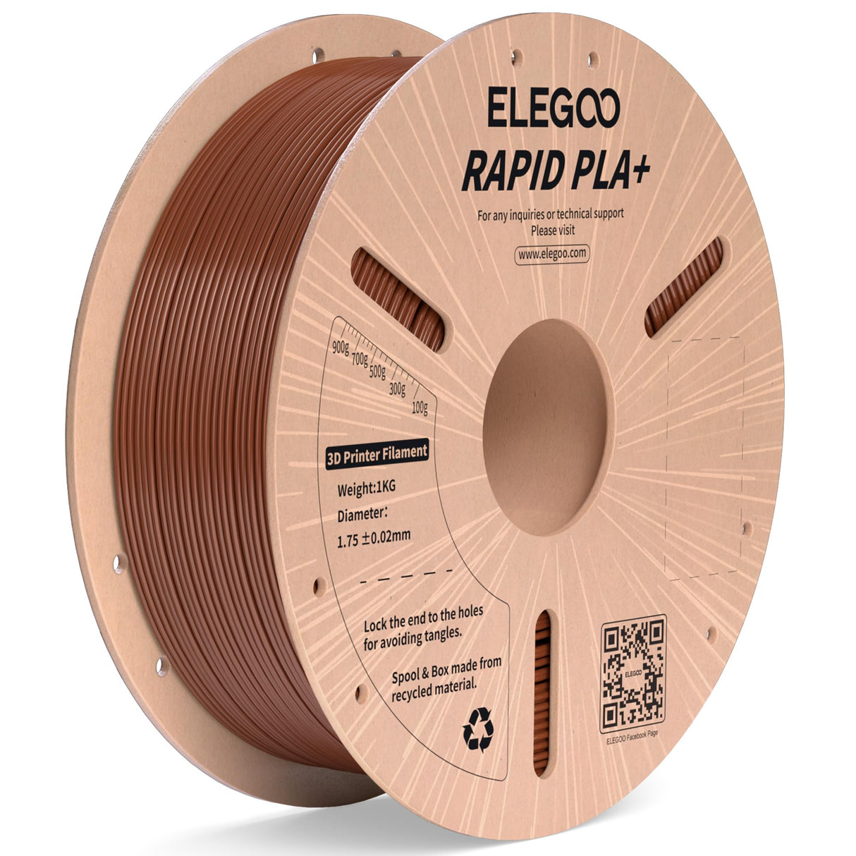 ELEGOO Rapid PLA Plus Filament 1.75mm Brown 1KG, PLA+ 3D Printer Filament for 30-600 mm/s High Speed Printing, Dimensional Accuracy +/- 0.02 mm, 1kg Cardboard Spool(2.2lbs) ELEGOO