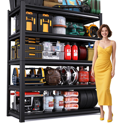 ZIWJHK 72''H*59''W Garage Shelving 3000LBS Adjustable Storage Shelves,5 Tier Metal Steel Heavy Duty Shelving Unit, Industrial Utility Rack Shelf, Storage Organize for Garage, Basement,Black