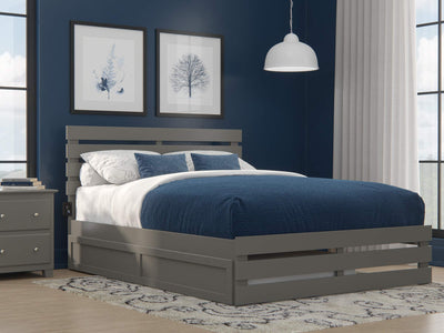 AFI Oxford Queen Size Platform Bed with Footboard & Twin XL Trundle in Grey