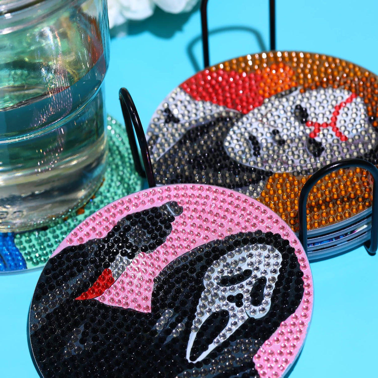 8 PCS Halloween Diamond Art Coasters Kits, Diamond Painting Coasters with Holder Set of 8, DIY Drink Coasters Art Crafts Supplies for Adults Cup Mat for Home Decor House Warming Gifts Non-Slip YSUNETER