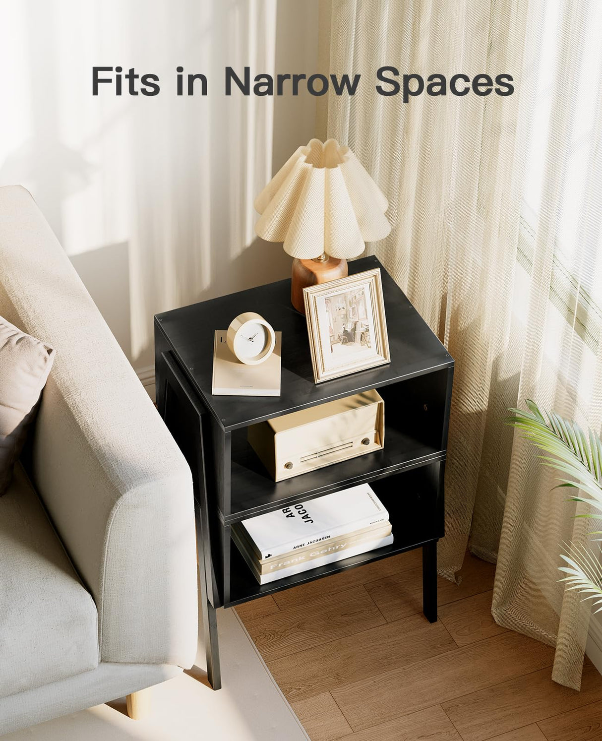 Pipishell Bedside Tables, Stackable Bamboo Nightstands, Bamboo Side Tables for Bedroom & Living Room, End Table Night Stands, Set of 2, Black,PIET01B Pipishell