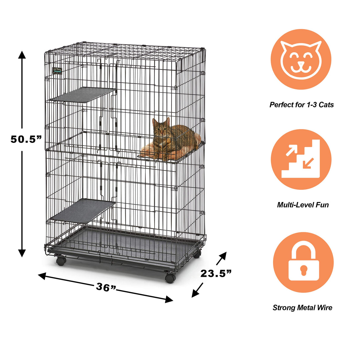 MidWest Homes for Pets Cat Playpen / Cat Cage Includes 3 Adjustable Resting Platforms, Removable Leak-Proof Pan, Easy 2-Door Top / Bottom Access & 4-locking Wheel Casters, 36"L x 23.5"W x 50.5"H Midwest Homes for Pets