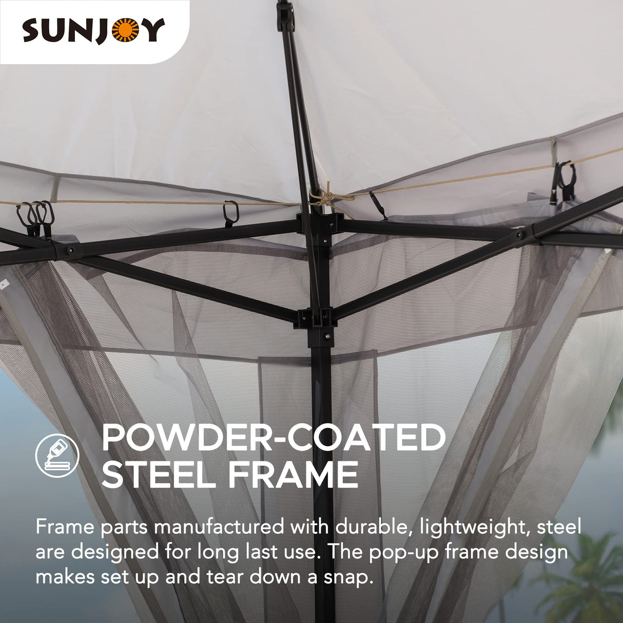 Sunjoy 11x11 ft. Pop-Up Instant Gazebo, Outdoor Portable Steel Frame 2-Tier Top Canopy/Tent with Netting and Carry Bag, Gray Sunjoy