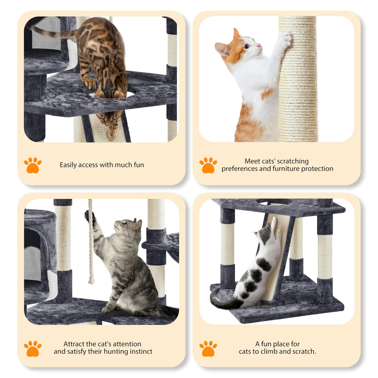 Yaheetech 79in Multi-Level Cat Trees Indoor Cat Tower with Sisal-Covered Scratching Posts, Plush Perches and Condo for Kittens, Cats and Pets - Dark Gray and White Yaheetech