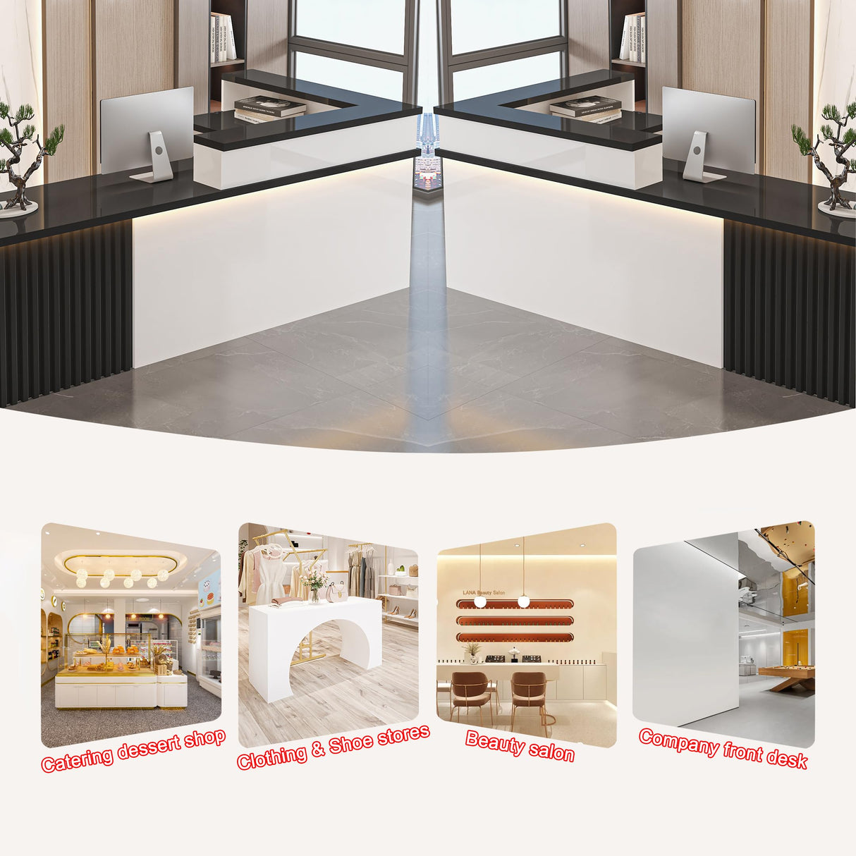 L Shaped Reception Desk with Counter, Office Front Desk Reception Counter with Lockable Drawer, Retail Checkout Modern Computer Workstation for Clothing Store Beauty Salon, SOHO, Shop Generic