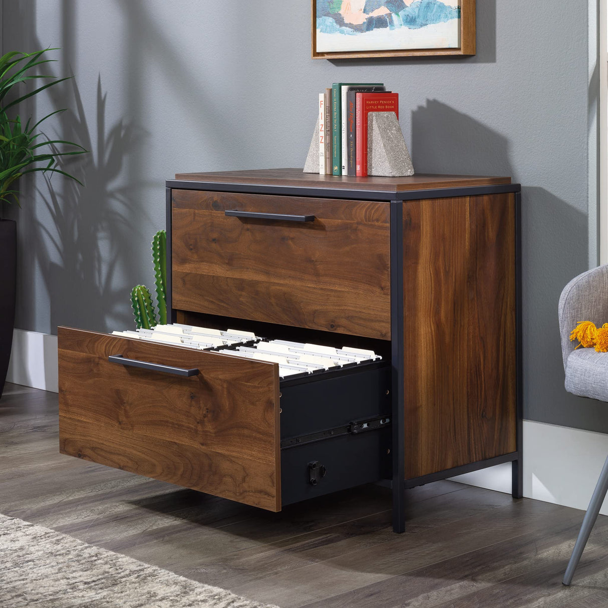 Sauder Lateral File, L: 30.24" x W: 17.24" x H: 29.53", Grand Walnut Finish Sauder