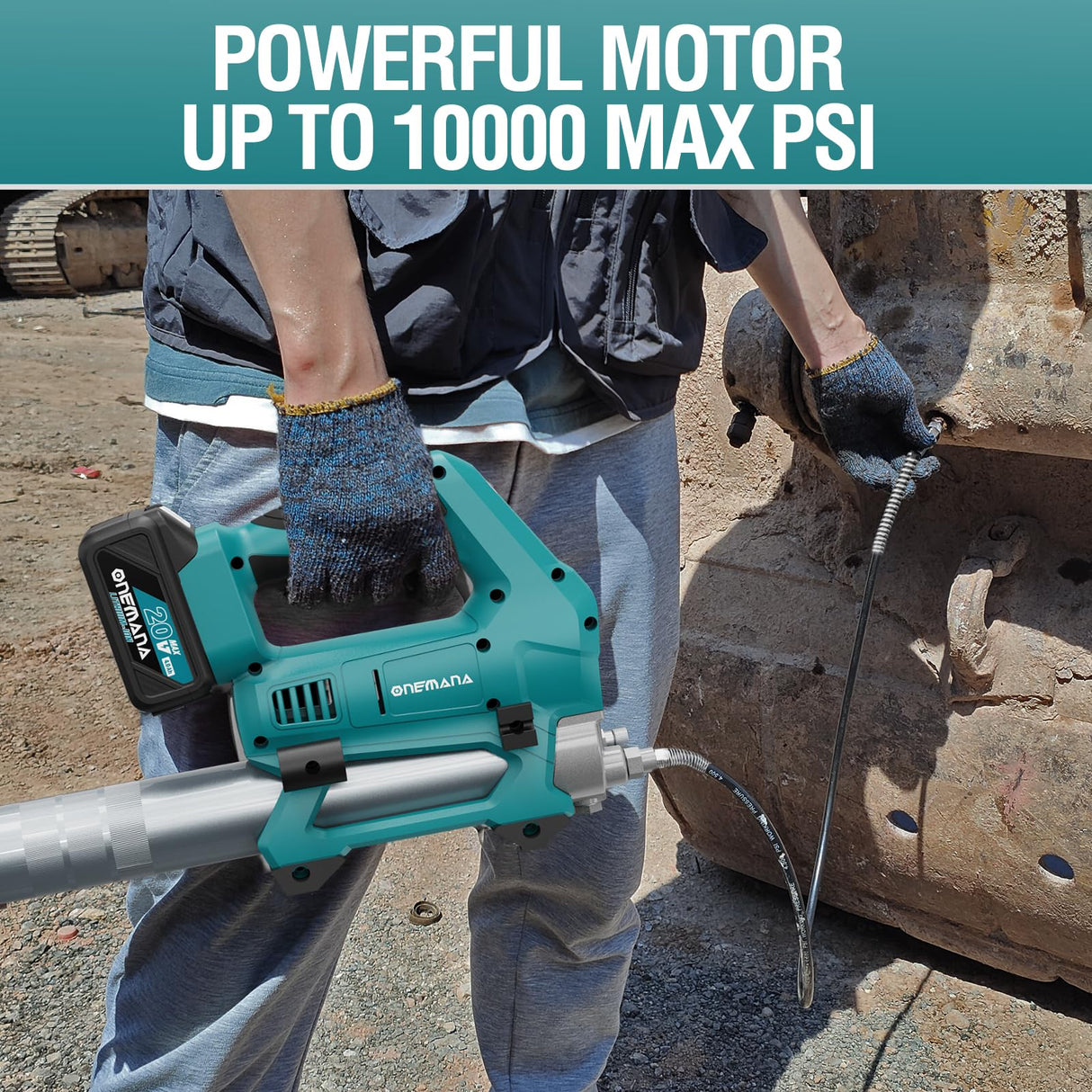 ONEMANA Cordless Grease Gun with 10,000 PSI Electric Grease Gun Cordless 20V,40" Grease Gun Hose,Power Grease Gun with 6-Speed Triggers(Tool Only) ONEMANA