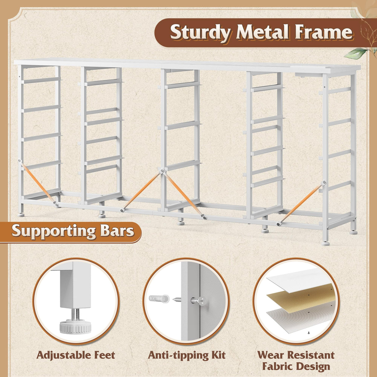 EnHomee 63" W 18 Drawers Dresser with LED Lights & Power Outlets Long Dresser for 65" TV Stand for Bedroom Large Fabric Dressers & Chests of Drawers for Bedroom, Sturdy Metal Frame (White) EnHomee