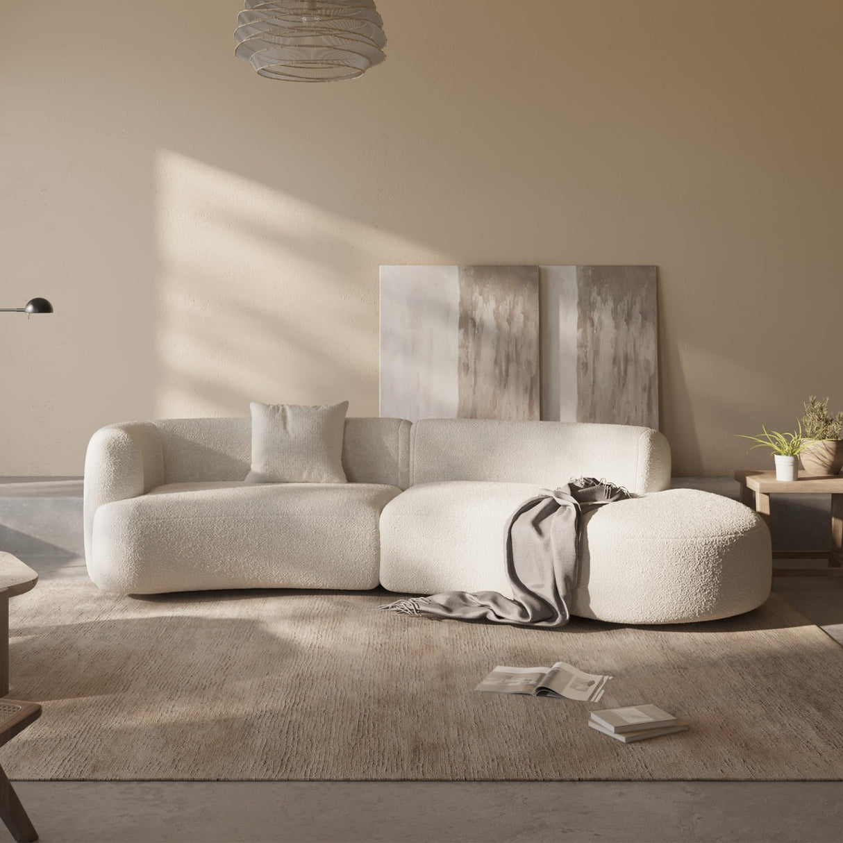 Acanva Modern Curved Sectional Living Room Couch, Minimalist Comfy Boucle Fabric Modular Sofa for Apartment, Home Office, 114" W Right Hand Facing, White Acanva