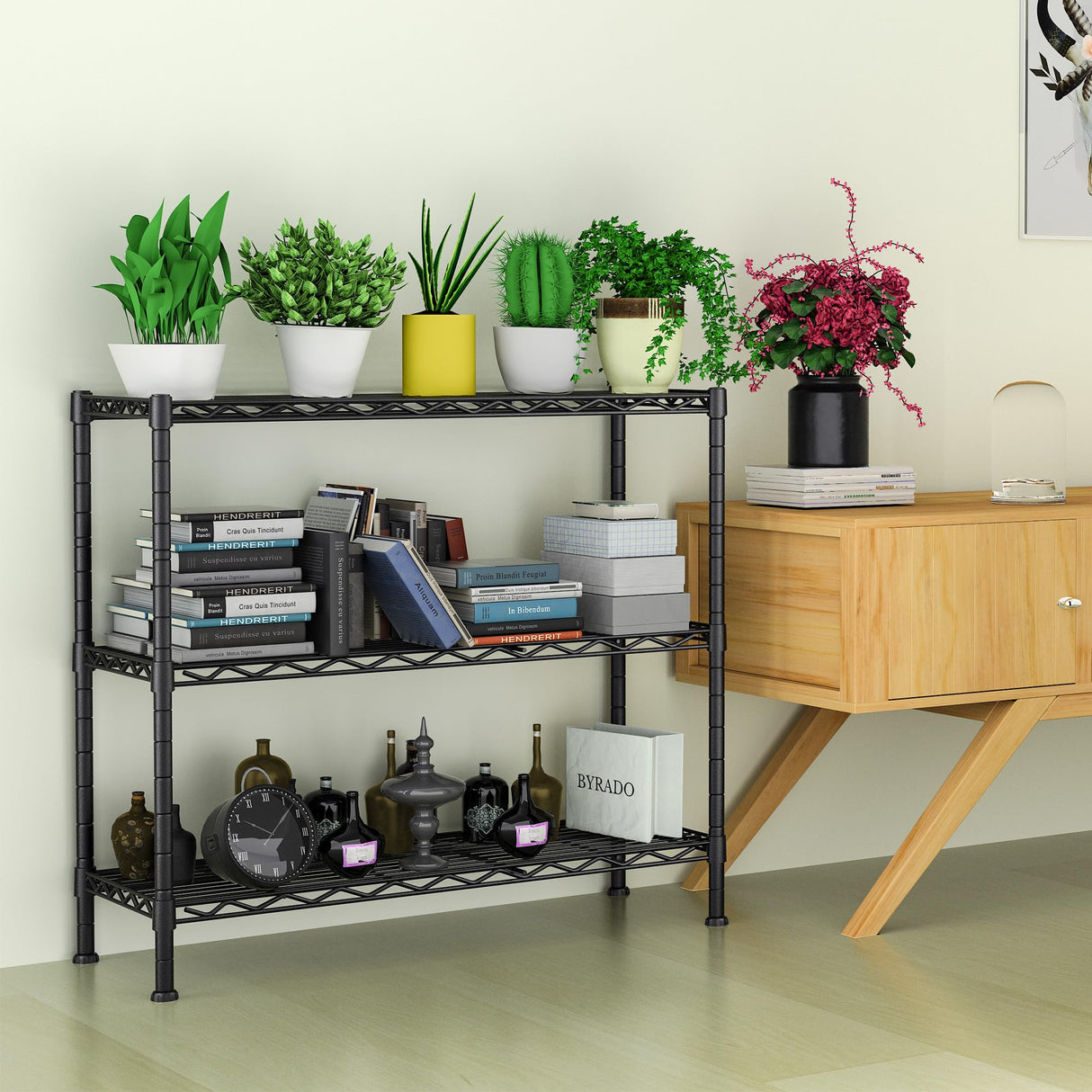 3-Shelf Adjustable Heavy Duty Storage Shelves,36"Wx14"Dx35.8"H Metal Organizer Wire Rack for Laundry Bathroom Kitchen Pantry Closet Garage Shelving Black Soywey