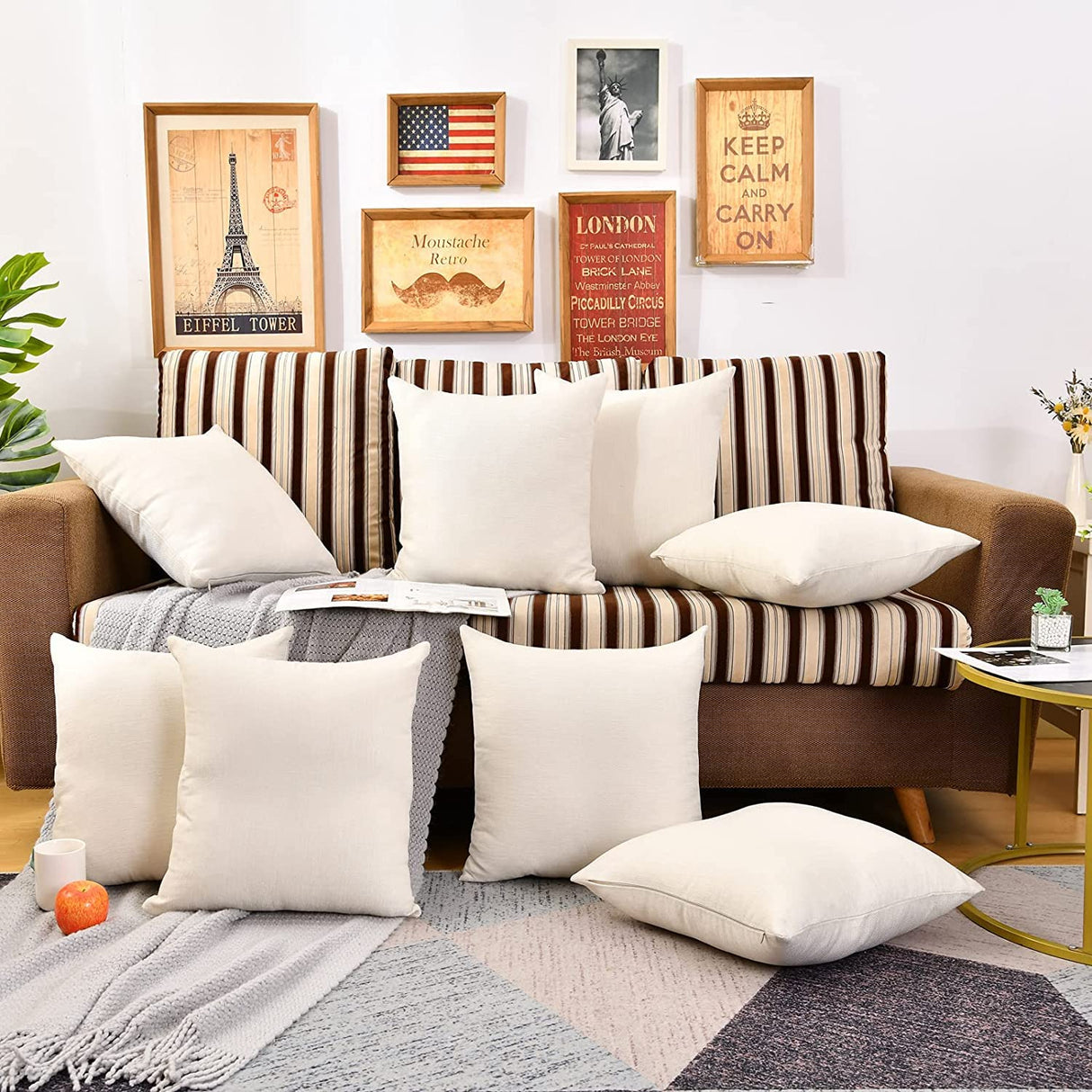 WANZELONYO Throw Pillow Covers Bulk Plain Linen Blank Couch Cushion Case for Vinyl Sublimation HTV Ironing Craft Embroider Decoration 16 x 16 Inch Beige Set of 10 WANZELONYO