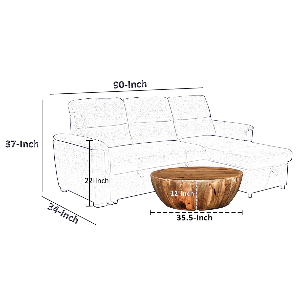 The Urban Port Mango Wood Coffee Table in Round Shape, Dark Brown The Urban Port