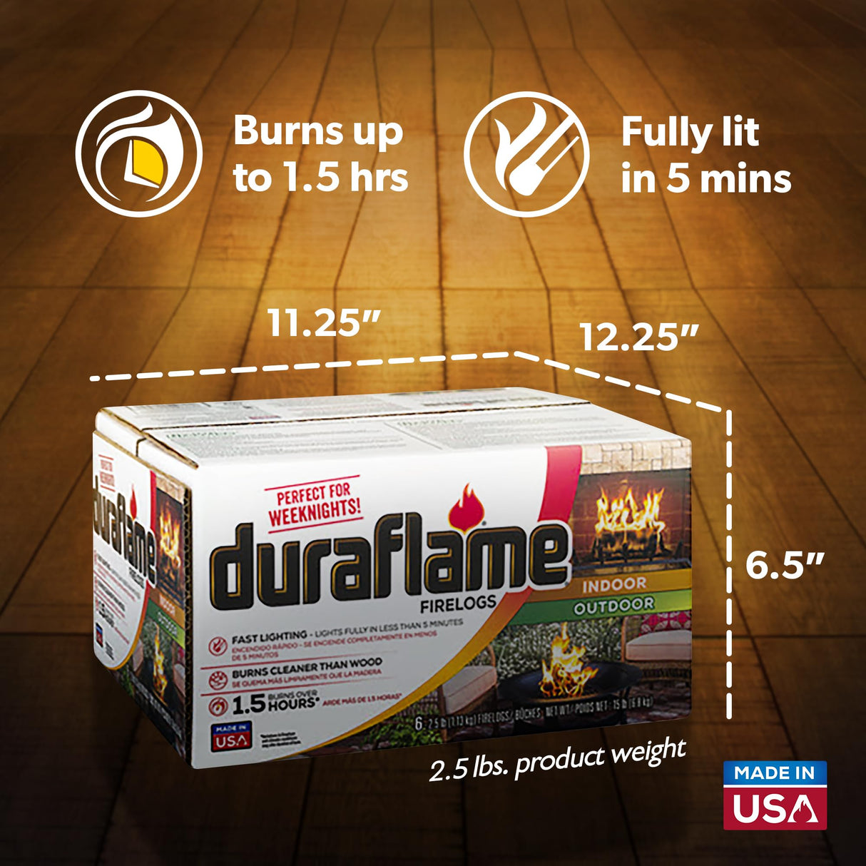 Duraflame 12-Pack Indoor/Outdoor Logs for Fireplace & Fire Pit, 1.5-Hour Burn, 2.5lb Each Duraflame