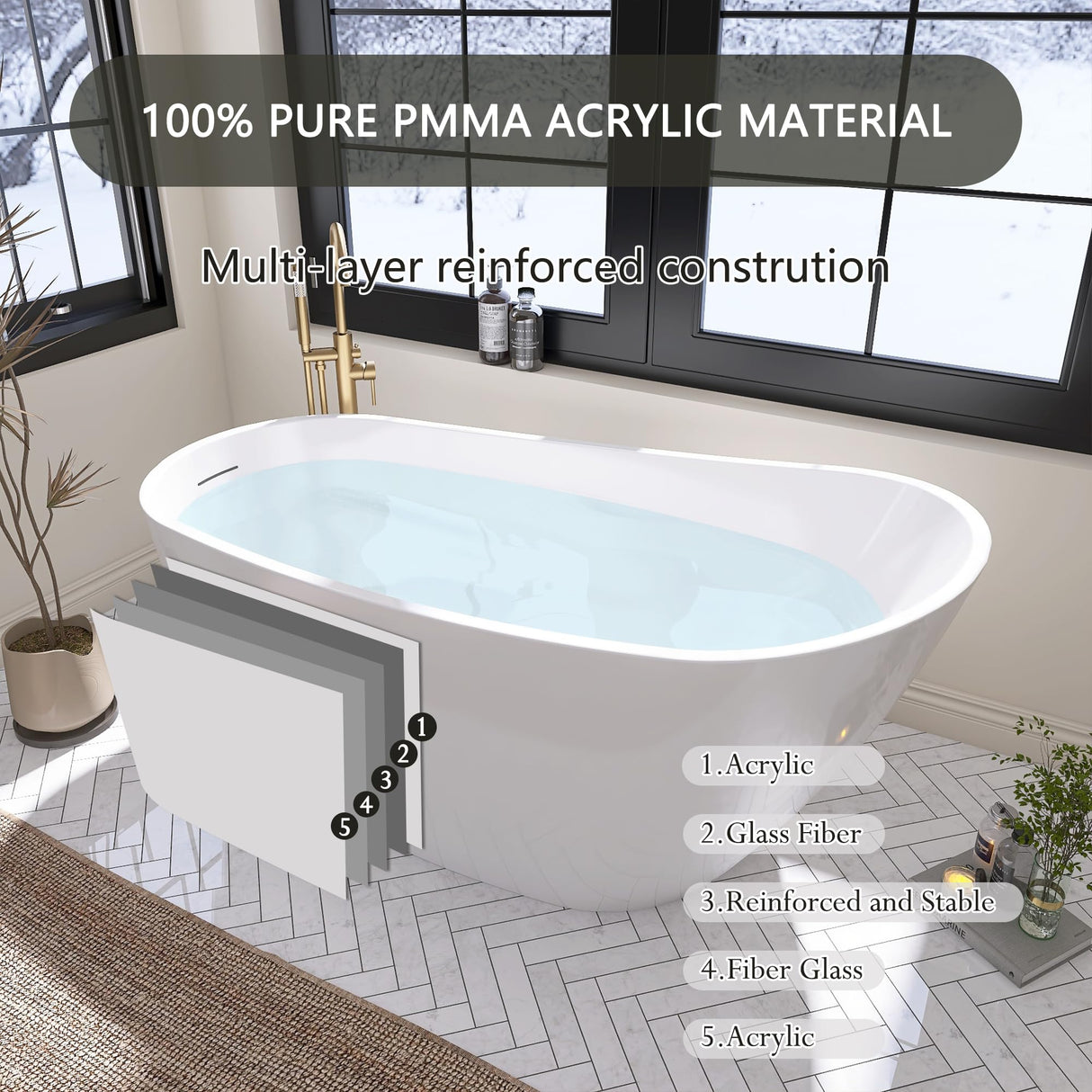 59" Free Standing Tub Freestanding Bathtub, Acrylic Stand Alone Tub, Contemporary Deep Soaking Bath Tub, cUPC Certified SY9950 (Glossy White) SYLONWILL