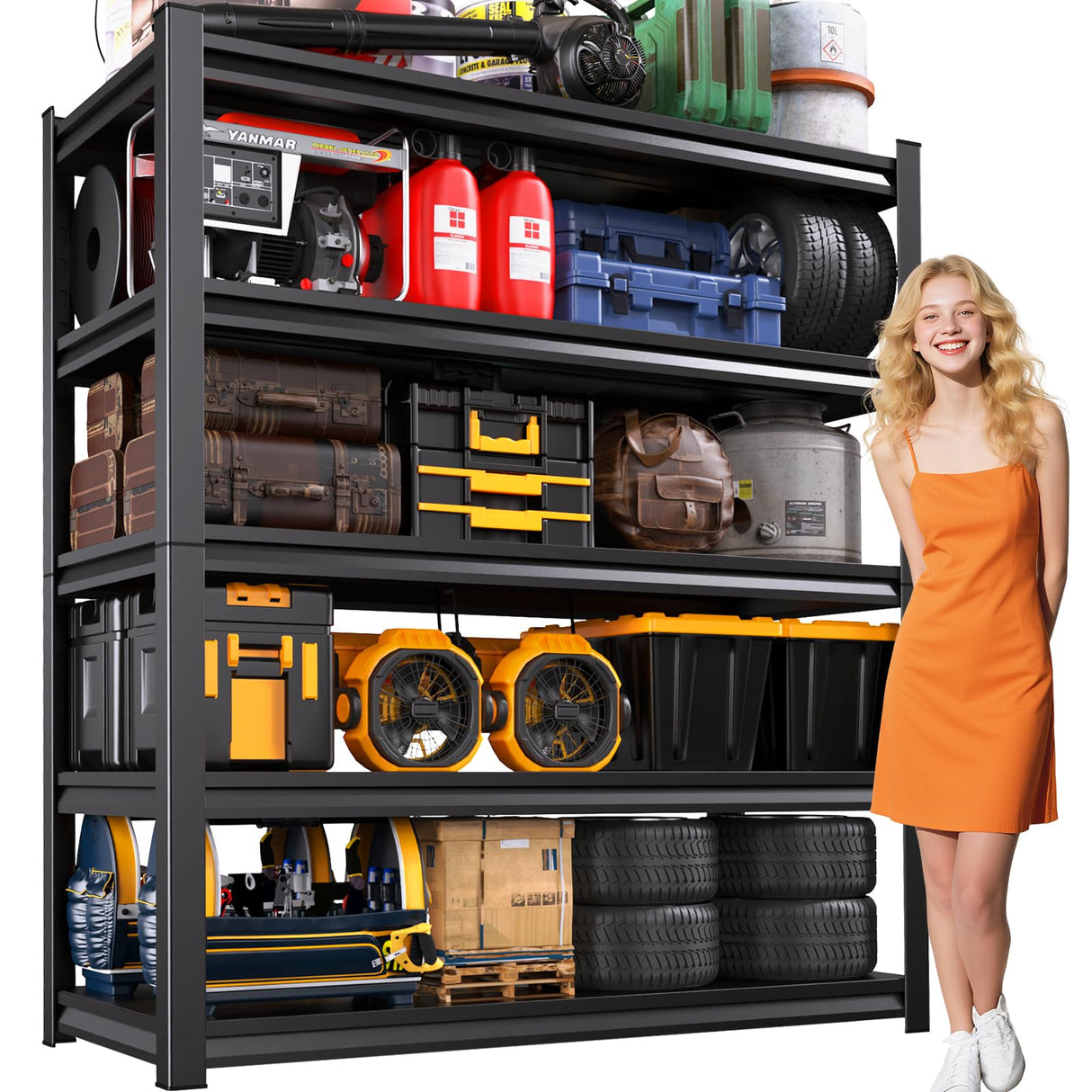 72"/59"W Garage Shelving Heavy Duty, 3000LBS Garage Storage Shelves, Adjustable Metal Shelving Unit, Easy Assembly Utility Storage Rack Shelf for Basement, Warehouse, Pantry (72"H*59"W*20"D) TXTDPL