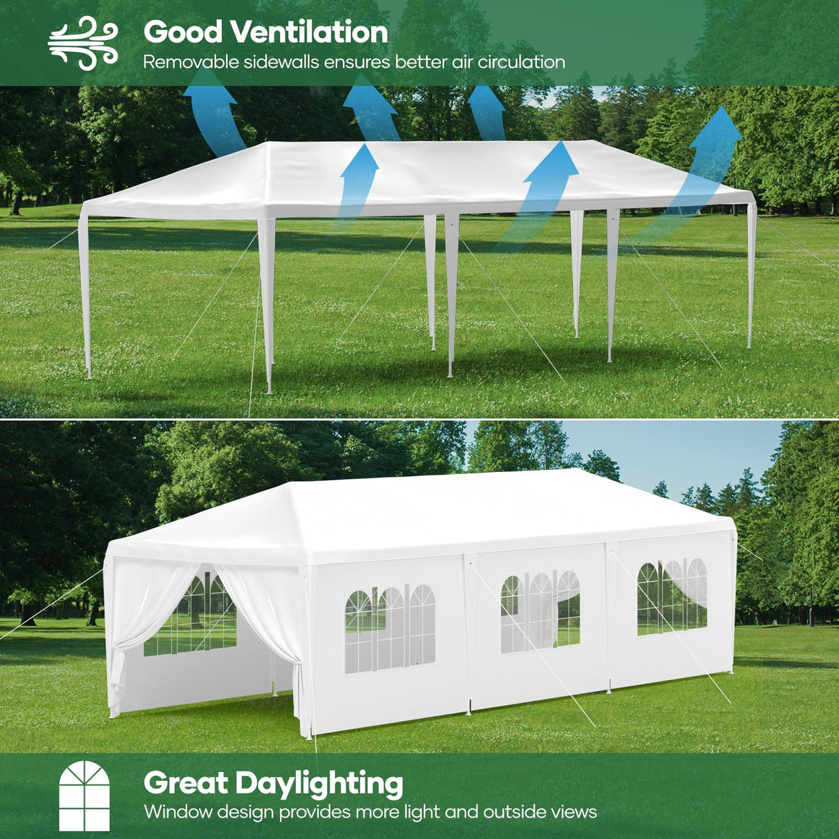 kejector 10'x30' Party Tent, Tents for Parties White Wedding Canopy with 8 Removable Sidewalls Carpas para Fiestas Outdoor Event Tent for Birthday Holiday Garden Patio Backyard kejector