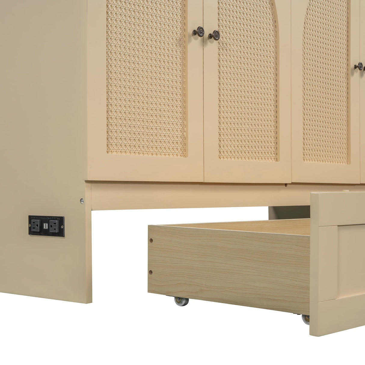 Merax Queen Size Murphy Bed Cabinet with Charging Station, Large Storage Drawer, Foldable Pull Out Murphy Chest Bed for Apartments, Bedrooms, Studio, No Spring Box Needed, Gold Merax