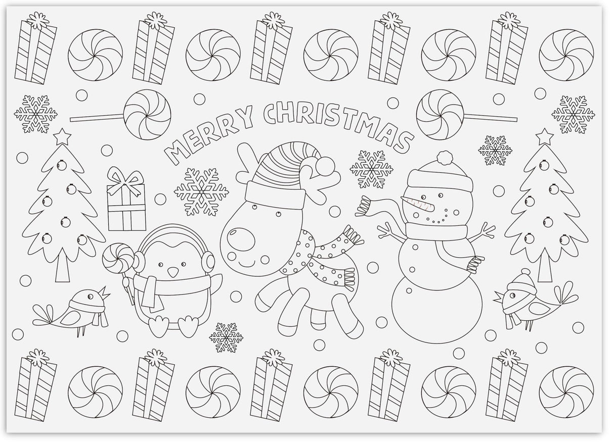 Iconikal Color-Your-Own 2-Sided Reversible Disposable Paper Place Mats, Christmas, 14 x 10-Inches, 22-Count Iconikal