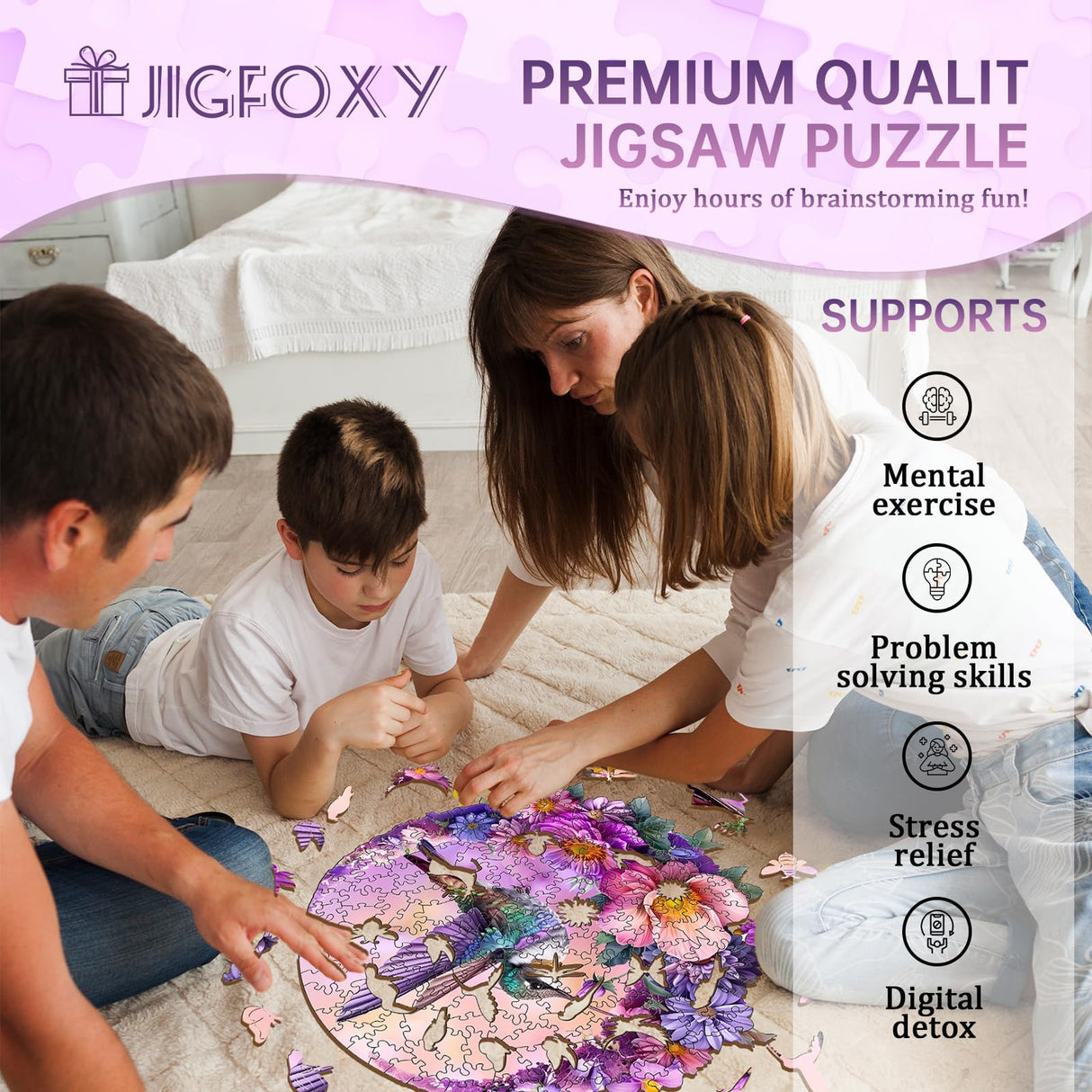Jigfoxy Wooden Puzzles for Adults, Hummingbird Wood Puzzles Adult, Unique Animal Shape Wooden Jigsaw Puzzles for Adults, Birthday Gifts for Puzzle Lovers, Family, Friend (M-11.4 * 10.9in-200 pcs) Jigfoxy