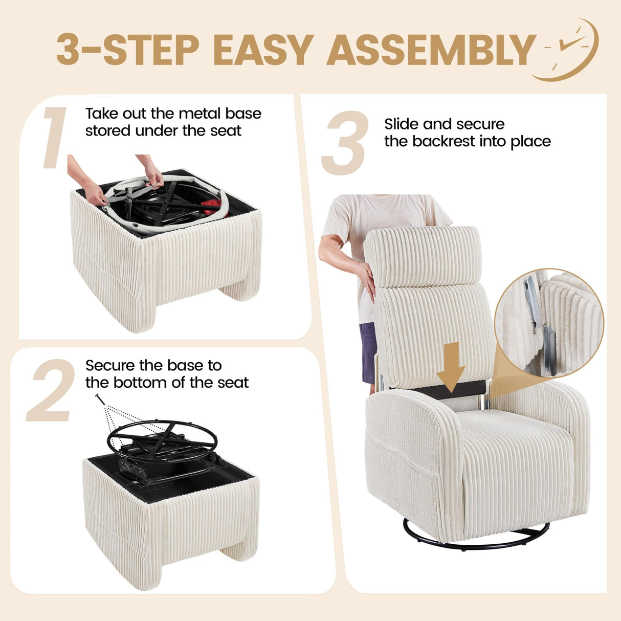 Yaheetech 360° Swivel Glider Chair for Nursery, Rocking Chair Nursing Chair with Side Pockets, Corduroy Glider for Living Room with High Back Beige Set of 2 Yaheetech