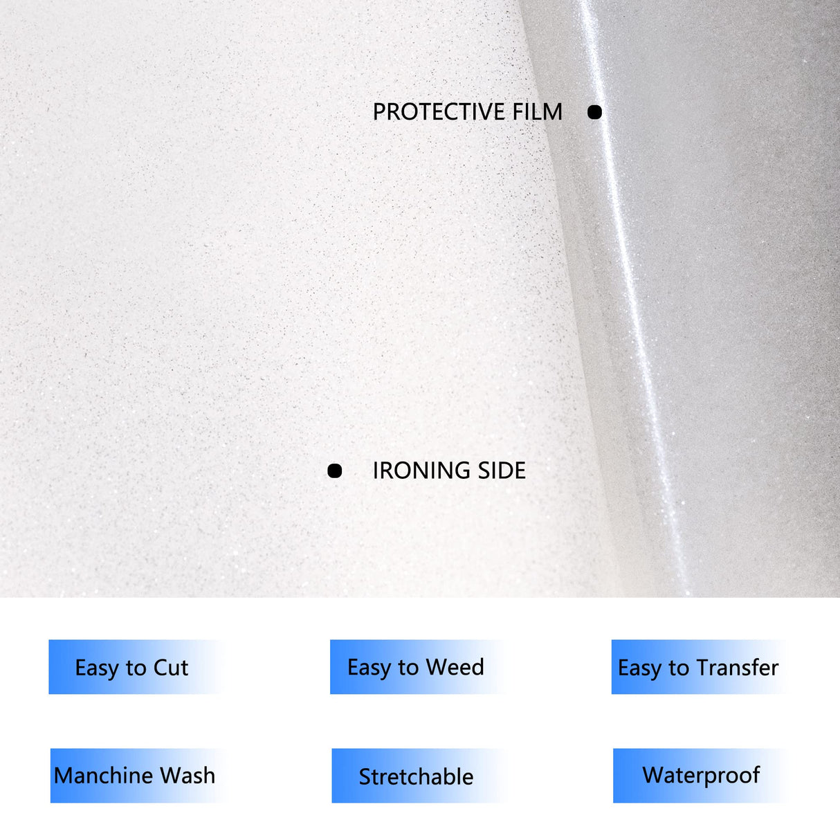 HTVVETUR Glitter White Heat Transfer Vinyl - 12" x 9ft Iron on Vinyl HTV Vinyl for Shirts, Cameo - Easy to Cut & Weed for Heat Vinyl Design (J001-9ft) HTVVETUR