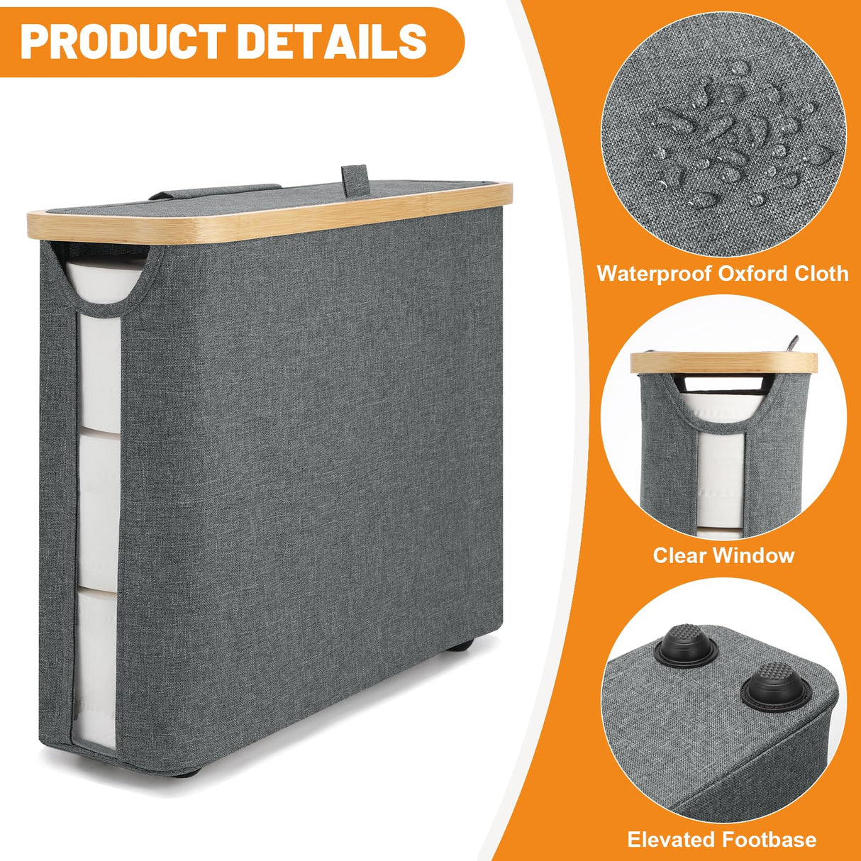 30L Toilet Paper Storage Basket with Lid, Bathroom Toilet Paper Storage Holder for up to 9-12 Rolls, Bamboo Toilet Tissue Storage Bin with Footbase Dntorx