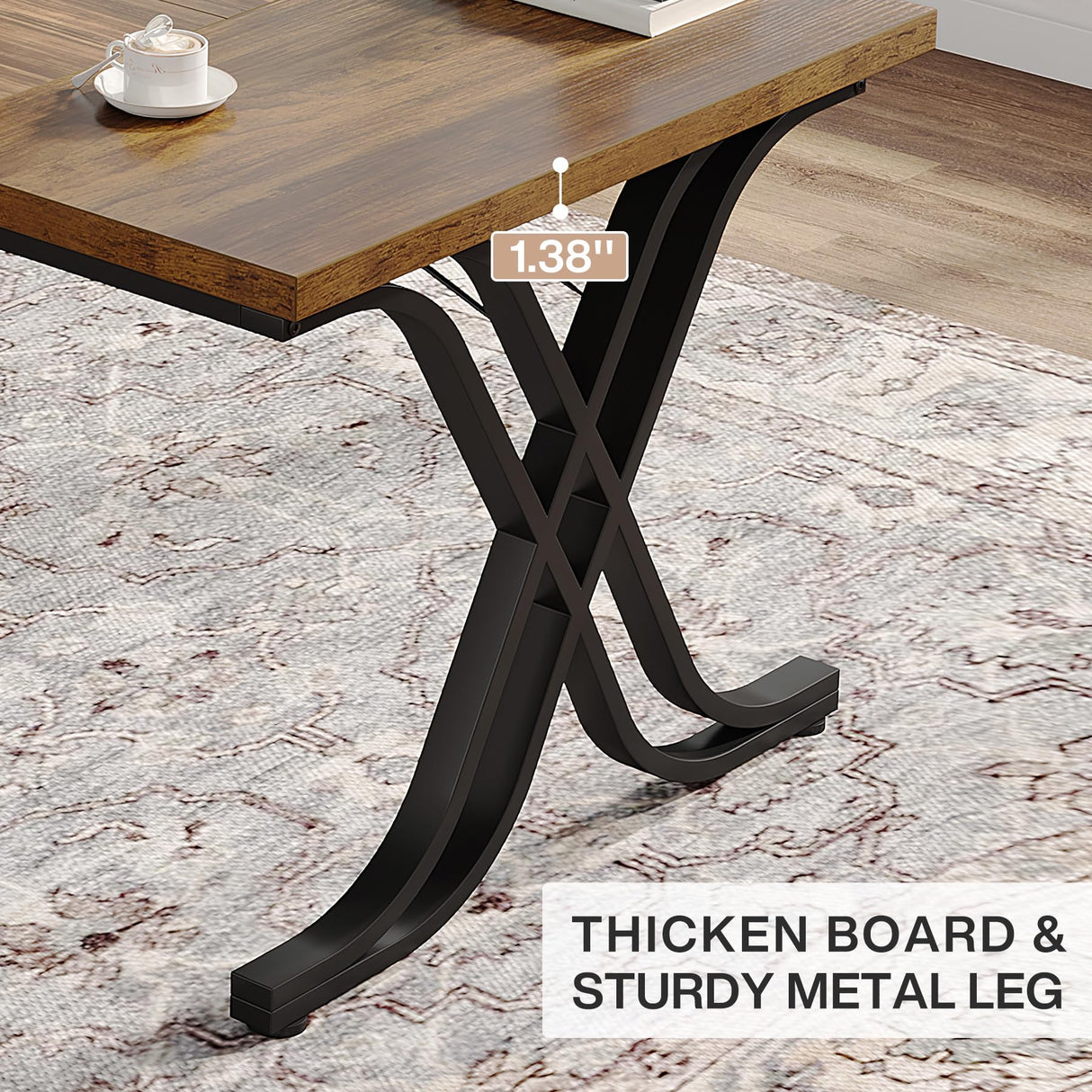 Tribesigns 63 Inch Executive Desk, Large Office Computer Desk with Thick Wooden Tabletop and Metal Frame, Modern Simple Workstation Writing Table Study Desk for Home Office, Rustic Brown Tribesigns