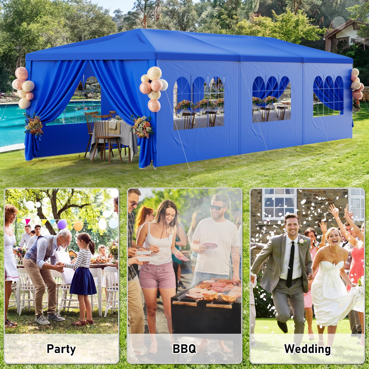 Party Tent 10x30 Outdoor Wedding Tents for Parties, Heavy Duty Canopy Event Tents for Parties Gazebo Shelter with 8 Removable Sidewalls Waterproof Party Wedding BBQ Events Tent Shelter susici