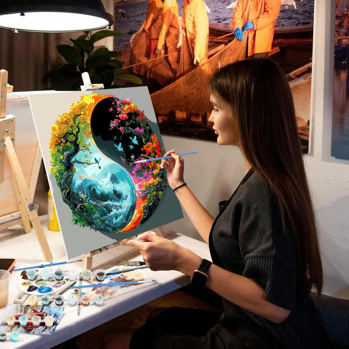 NEWENMO Tree Paint by Numbers Kit for Adults,Flowers Paint by Numbers on Canvas Unframed,DIY Oil Painting Perfect for Beginner, Craft, Hobbies and Home Wall Decor 16x16 in NEWENMO