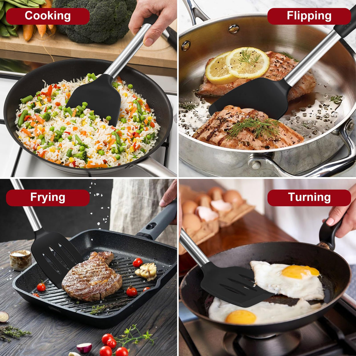 Silicone Spatula Turner Set, Premium Spatulas Silicone Heat Resistant Pack of 2 Kitchen Spatula for Nonstick Cookware, Solid & Slotted Rubber Spatula for Fish, Eggs, Pancakes, Wok, Cooking Utensils AcoWELL