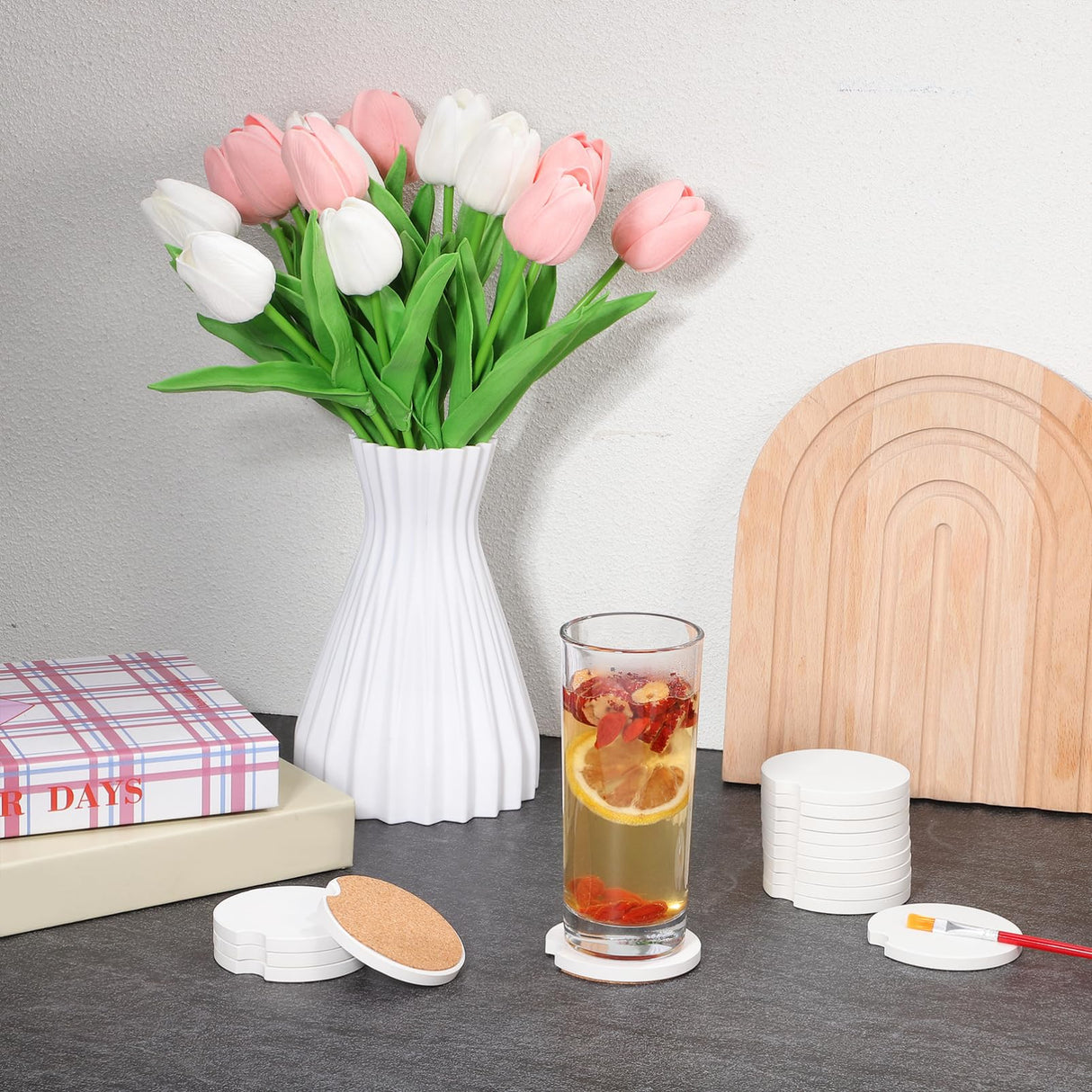 24pcs Sublimation Ceramic Cup Coasters - Blank Cupholder with Finger Grooves Keep Vehicle from Cold Drink Stain Spill - Cup Coasters for Car Office Home Drink Shop PartyKindom